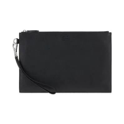 FENDI Flat Slim Clutch Leather Bag "Black"