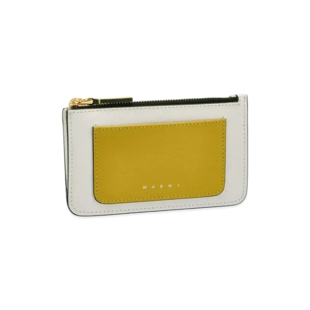 Marni Tone On Tone Yellow White Saffiano Leather Card Case "Light Topaz/Lily White/Acid"
