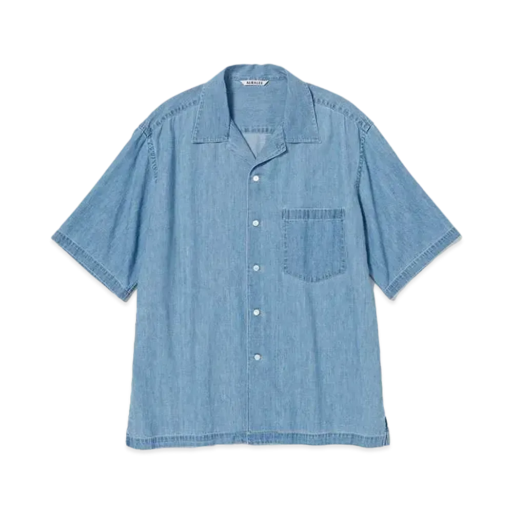 AURALEE Selvedge Super Light Denim Half Sleeved Shirt "Washed Indigo"