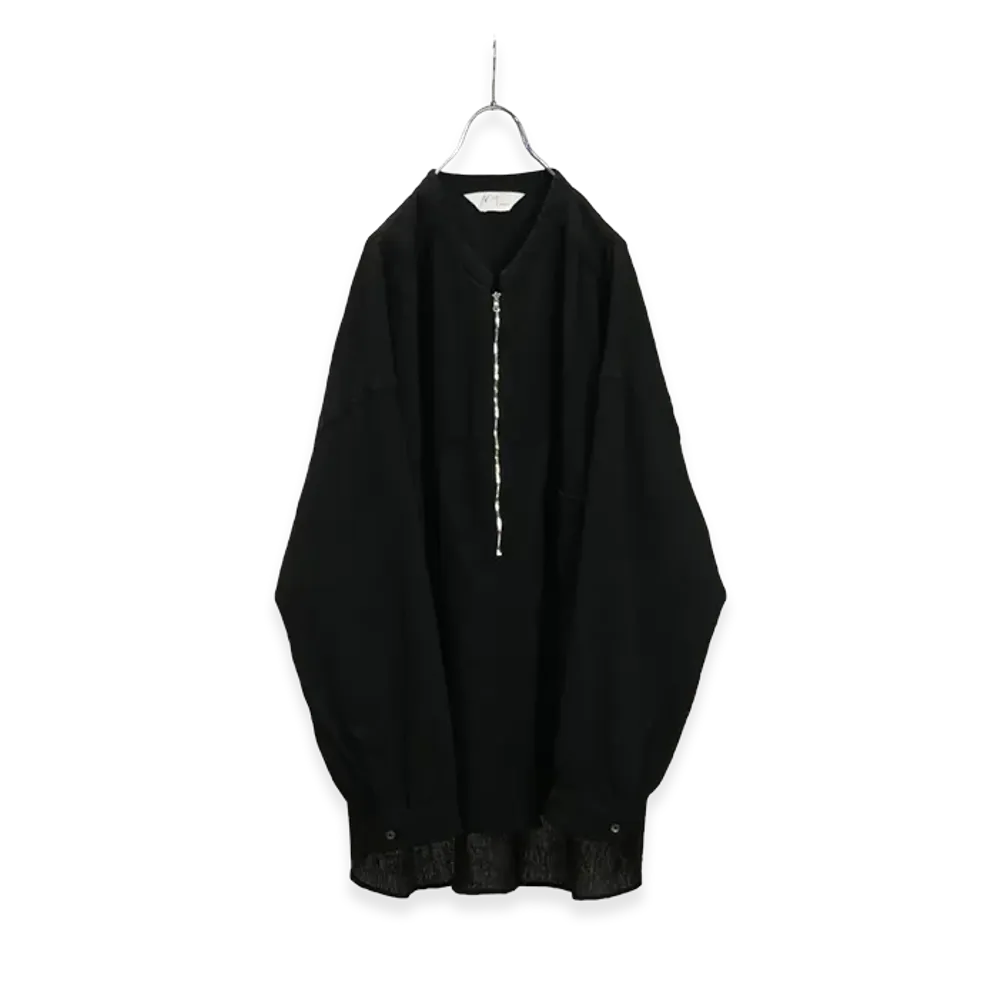 ANCELLM Crepe Half Zip Shirt "Black"