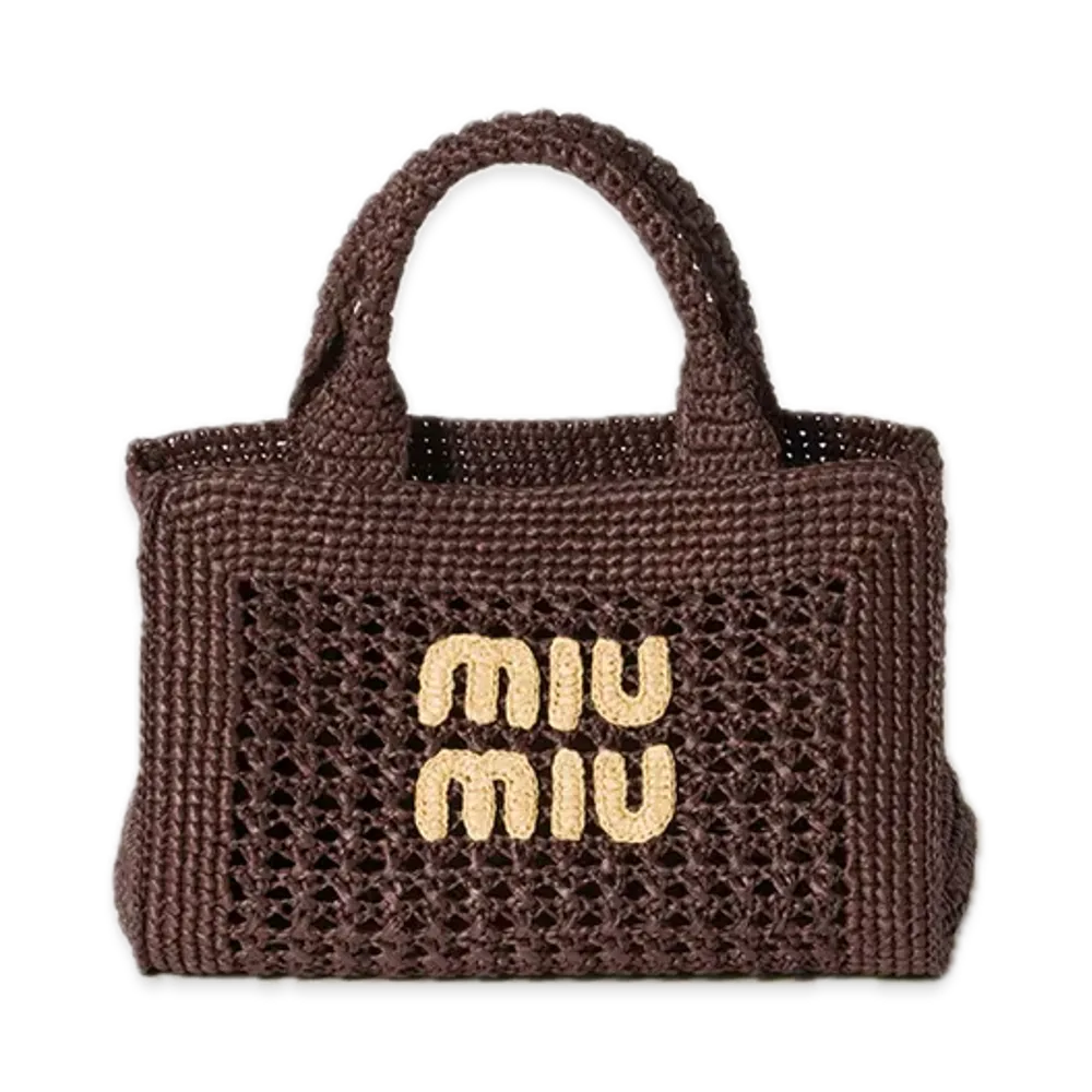 MIU MIU Raffia-Effect Woven Handbag "Brown"