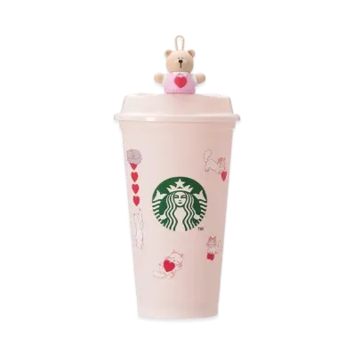STARBUCKS Valentine 2025 Reusable Cup 473ml/ Valentine 2025 Reusable Cup Exclusive Drink Hole Cap Bearista "Pink"