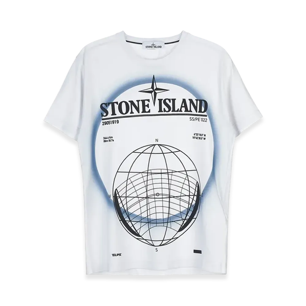Stone Island 2NS96 30/1 Cotton Jersey Solar Eclipse Two Print Garment Dyed T-Shirt - 22SS "Ice"