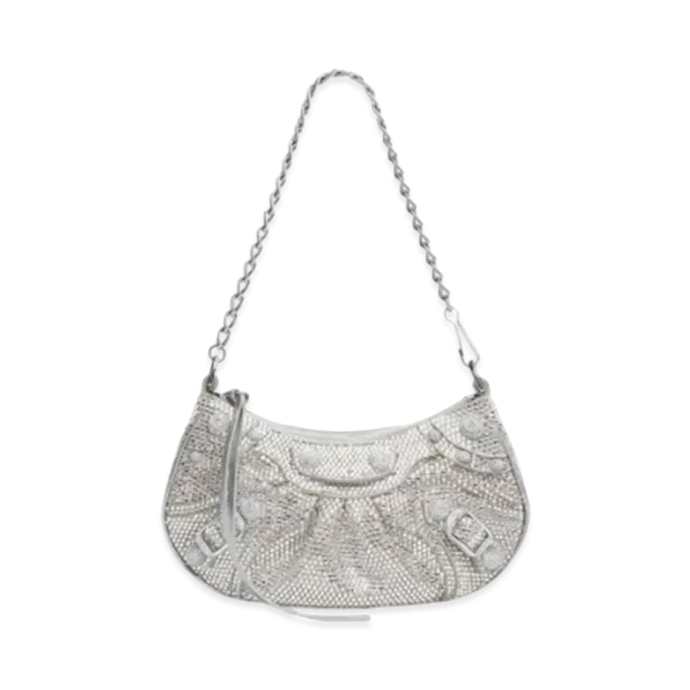 BALENCIAGA Le Cagole Mini Bag with Chain Rhinestone Decoration "Silver"