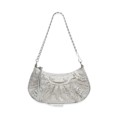 BALENCIAGA Le Cagole Mini Bag with Chain Rhinestone Decoration "Silver"