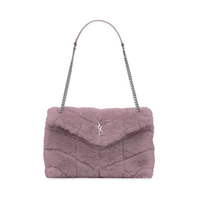 Saint Laurent Puffer Small Bag In Merino Shearling And Lambskin "Lilac"