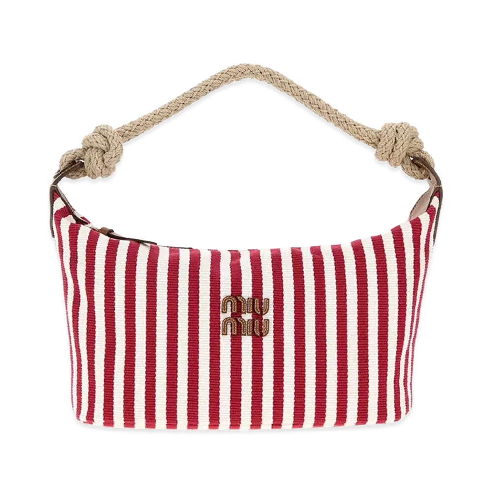MIU MIU Women's Embroidered Canvas Shopping Bag "Stripped"