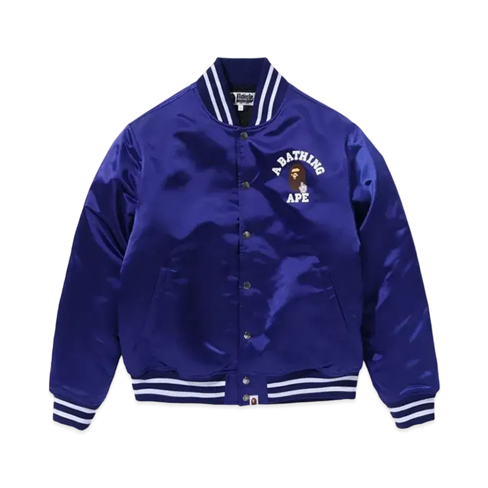 A BATHING APE Go Ape Pointer College Nylon Varsity Jacket "Blue"