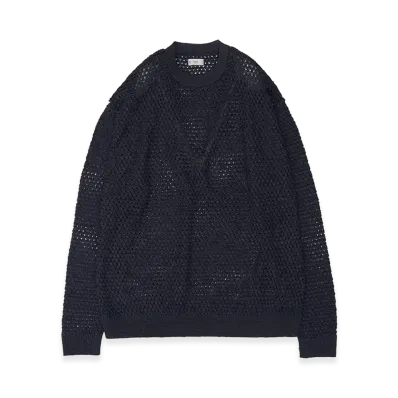 YOKE Cotton Mesh Knit Crewneck Sweater "Navy"