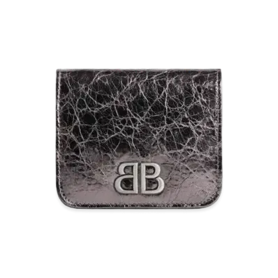 BALENCIAGA Monaco Flap Coin and Card Holder Metallized "Black"