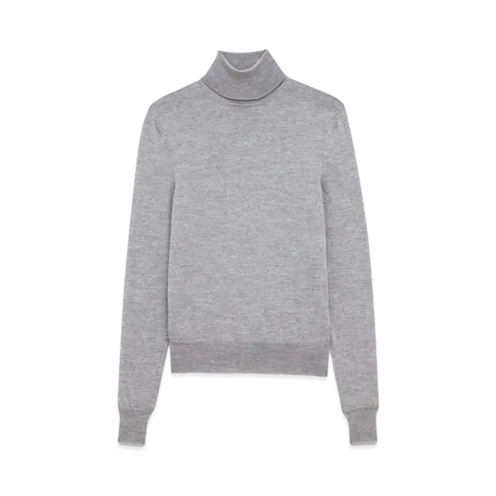 Saint Laurent Women's Cassandre Turtleneck Sweater in Wool "Gris Chine"