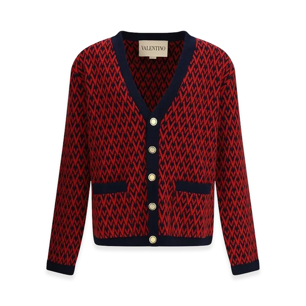 Valentino Cardigan With Toute La V Pattern "Red"