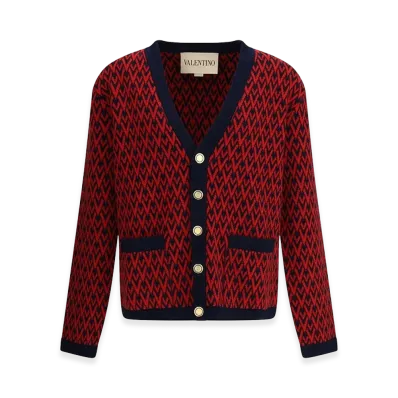 Valentino Cardigan With Toute La V Pattern "Red"