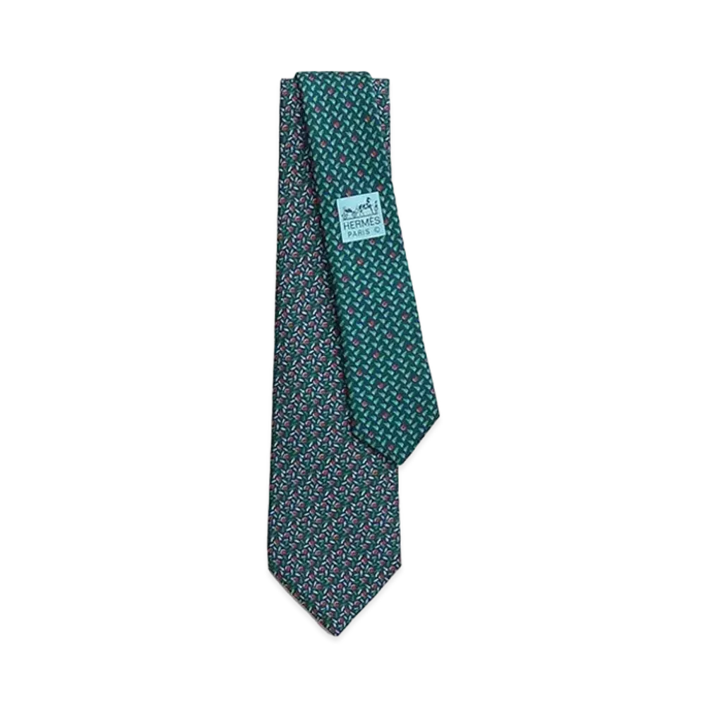 Hermes Tie 7 Lucky Garden "Marine/Rouge/Vert"
