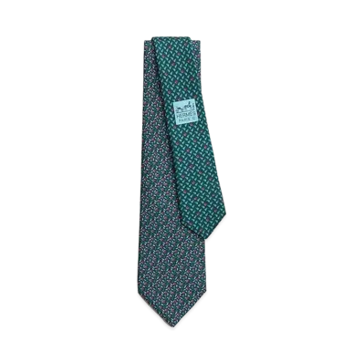 Hermes Tie 7 Lucky Garden "Marine/Rouge/Vert"
