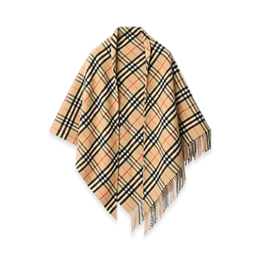 Burberry Check Wool Cashmere Cape "Sand"