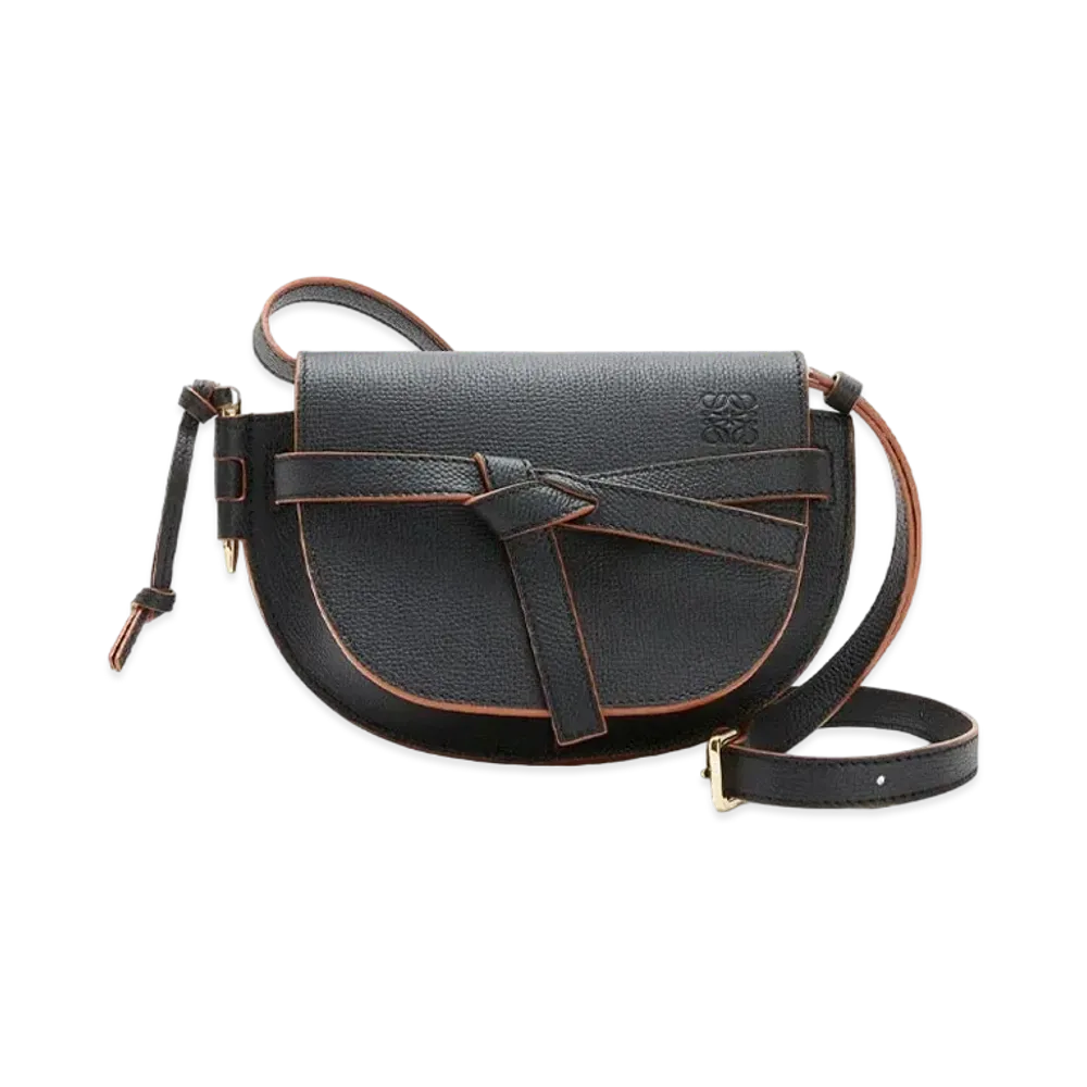 LOEWE Mini Gate Dual Bag In Pebble Grain Calfskin "Black"
