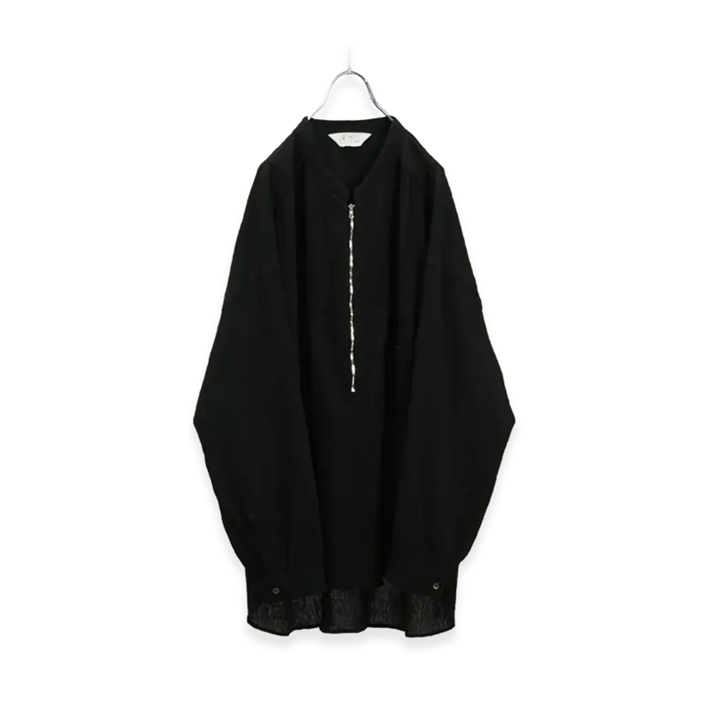 ANCELLM Crepe Half Zip Shirt "Black"