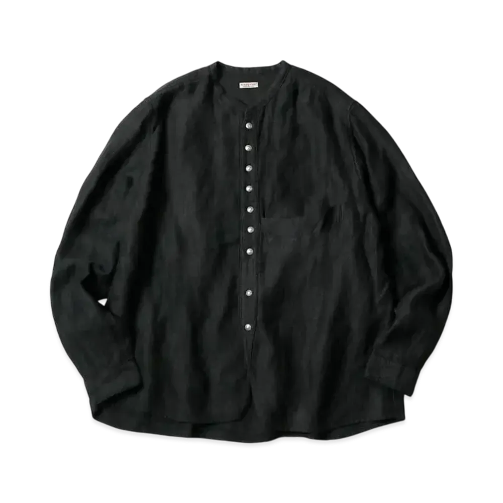 KAPITAL Gauze Linen Herringbone Stand Penny Shirt "Black"