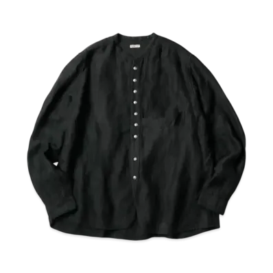 KAPITAL Gauze Linen Herringbone Stand Penny Shirt "Black"