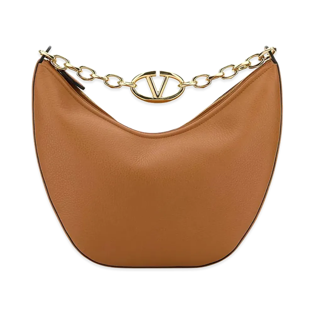 Valentino Women's Leather Medium Hobo Vlogo Moon Handbag "Camel/Beige"