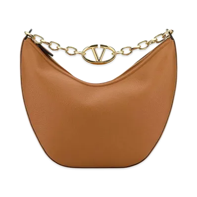 Valentino Women's Leather Medium Hobo Vlogo Moon Handbag "Camel/Beige"