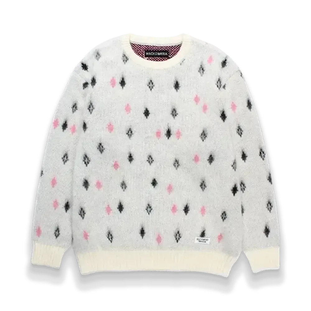 WACKO MARIA Diamond Heavy Mohair Knit Sweater "White"