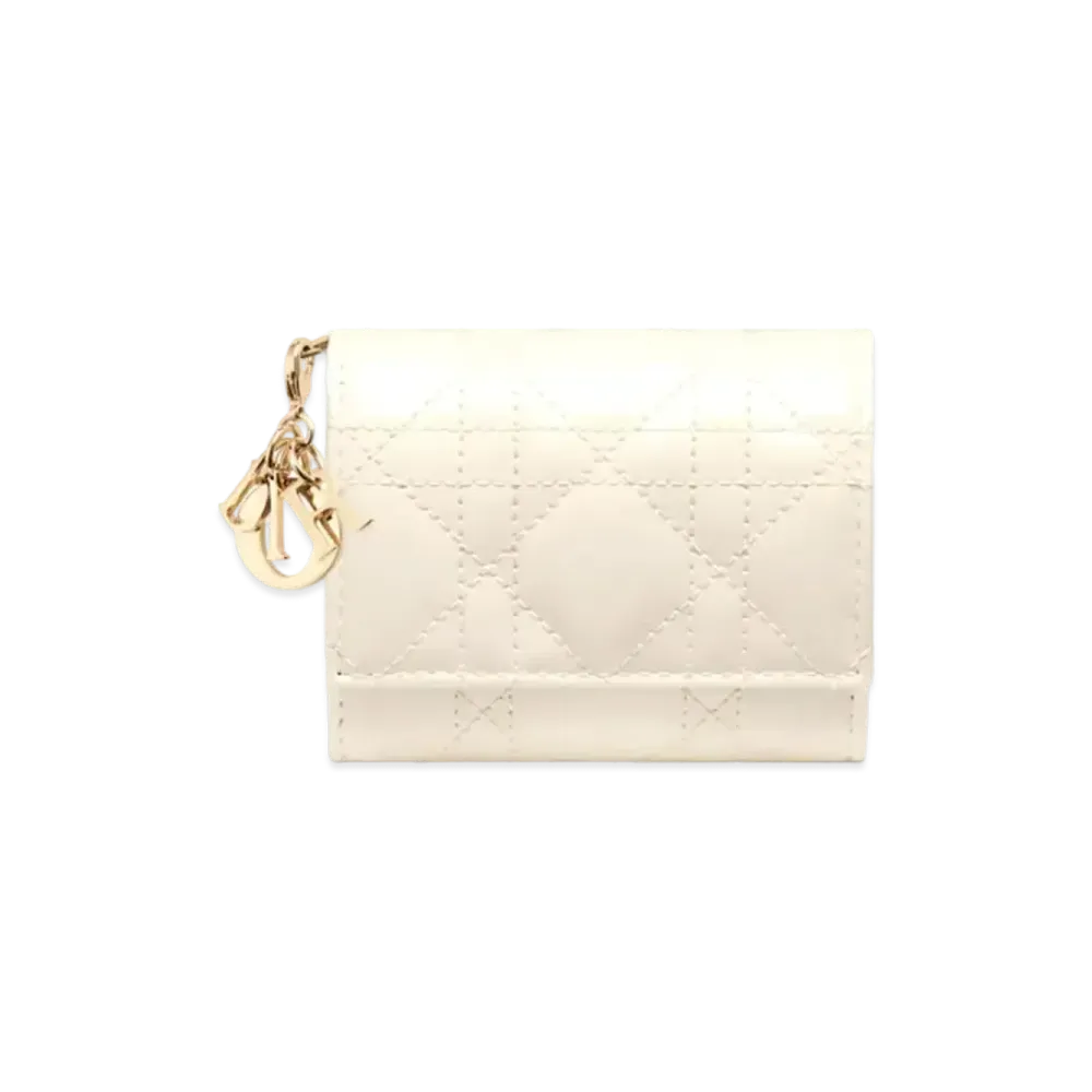 Dior Lady Dior Lotus Wallet Patent Cannage Calfskin "Dusty Ivory"