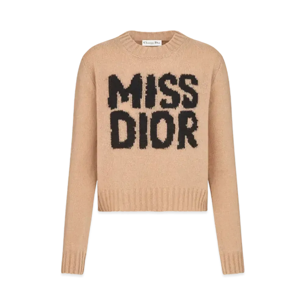 Dior Sweater Cashmere and Silk Knit with Black Miss Dior Graffiti Motif "Pale Pink"