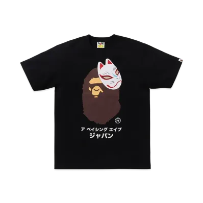 A BATHING APE Japanese Fox Mask Tee "Black"