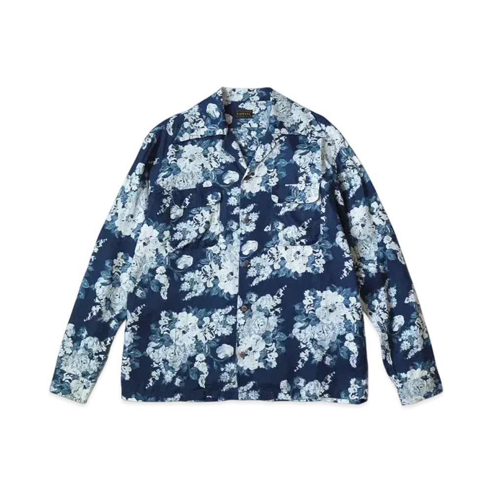 KAPITAL IDG French Cross Linen Champetre Langle Color Open Collar Shirt "Indigo"