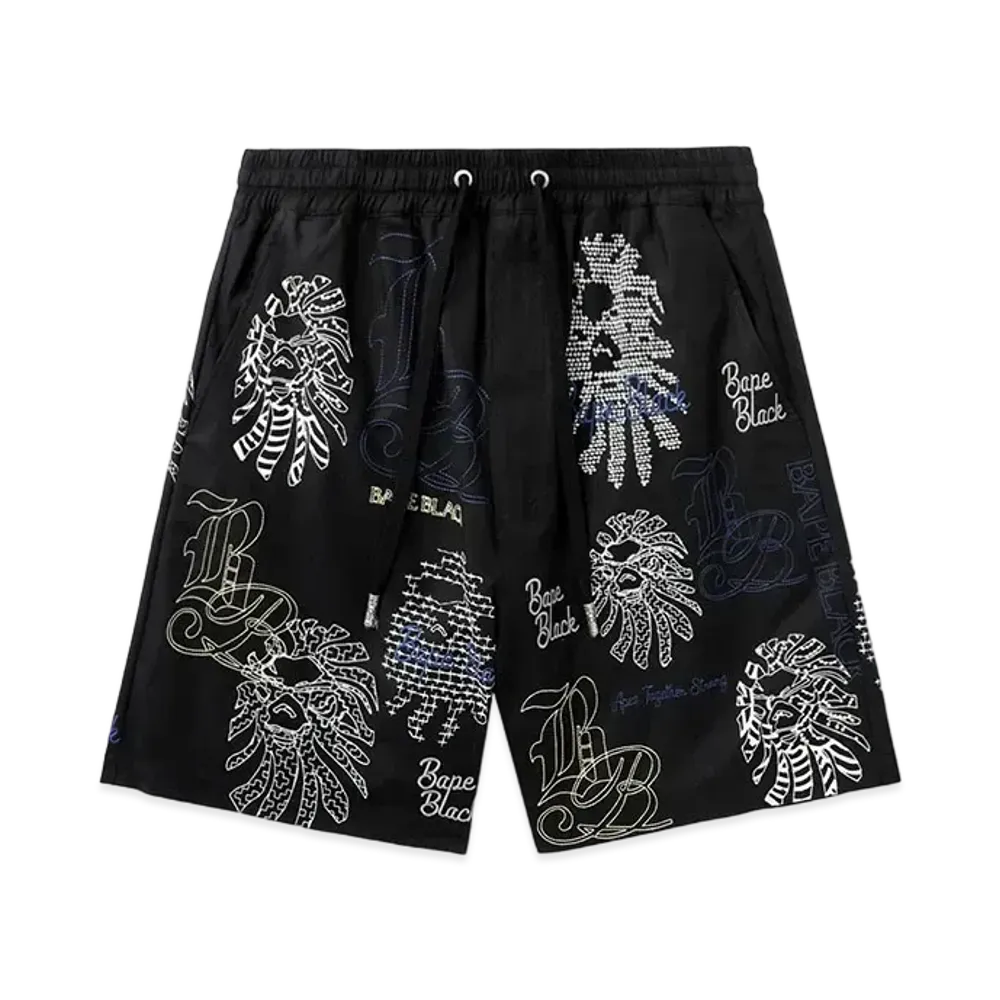 A BATHING APE Bape Black Bape Graphic Stitch Shorts "Black"