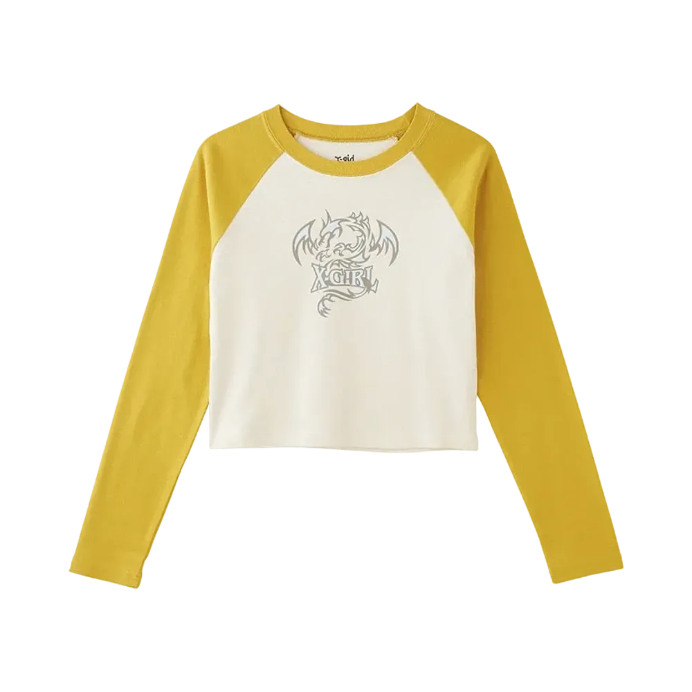 X-Girl Dragon Raglan L/S Baby Tee "Yellow"