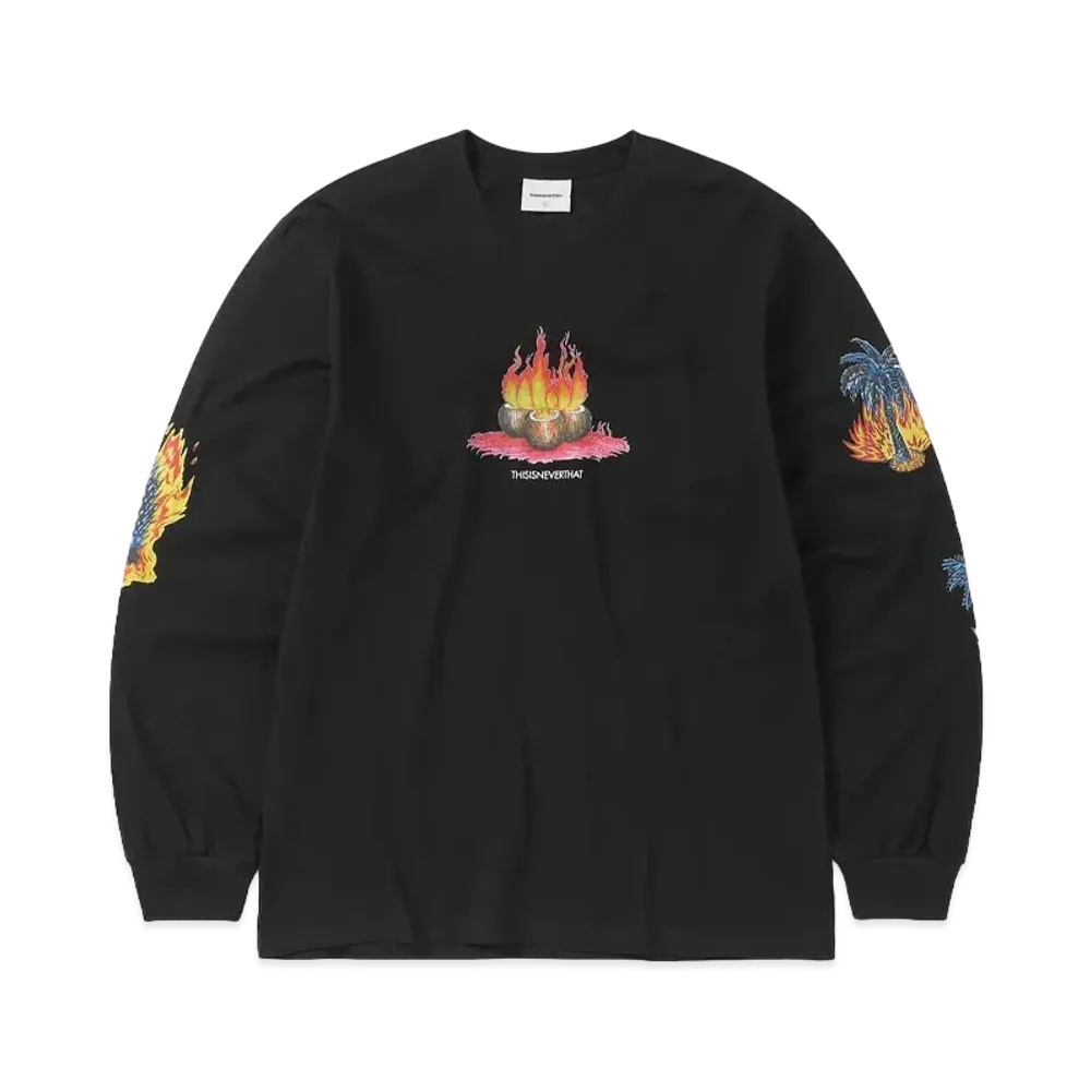 thisisneverthat Burning Palm Tree L/S Tee "Off Black"