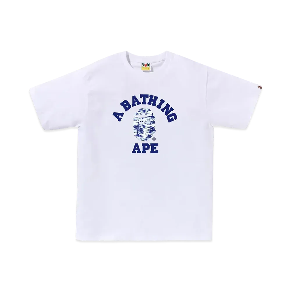 A BATHING APE Palm Tree Camo College Tee "White/Blue"