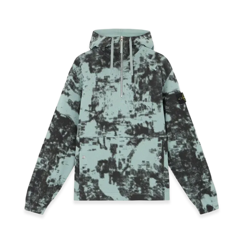 Stone Island 659E3 Camouflage Organic Cotton Diagonal Fleece Oversized Half-Zipper Sweatshirt with Hood - 24FW "Green Grey"