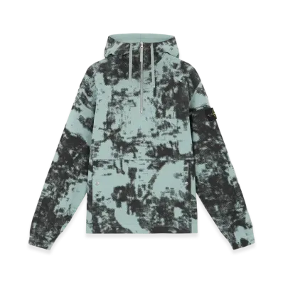 Stone Island 659E3 Camouflage Organic Cotton Diagonal Fleece Oversized Half-Zipper Sweatshirt with Hood - 24FW "Green Grey"