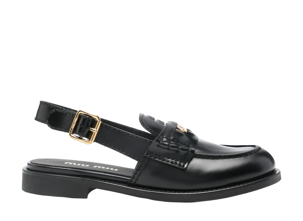 MIU MIU Women's Brushed Leather Slingback Loafers "Black"
