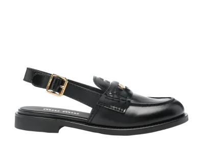 MIU MIU Women's Brushed Leather Slingback Loafers "Black"