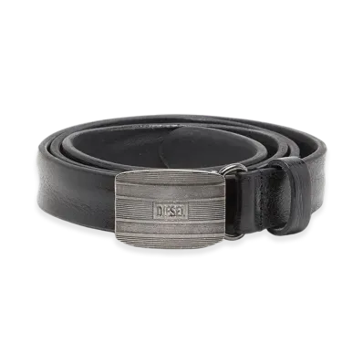 Diesel B-Biscotto Striped 2 Cm Leather Belt With Logo Buckle "Black"