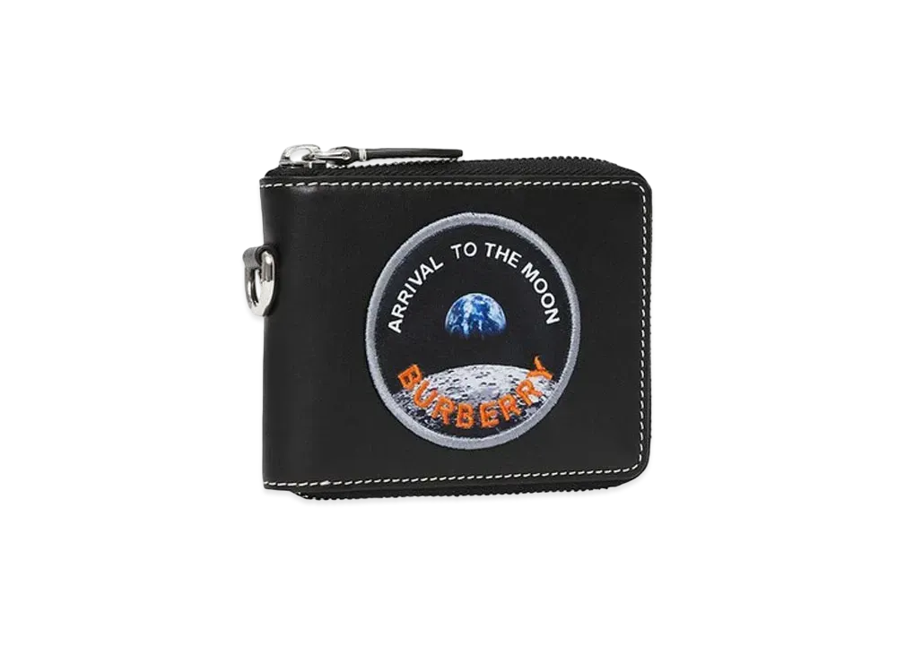 Burberry Badge Applique Leather Ziparound Wallet Lanyard "Black"