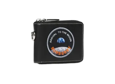 Burberry Badge Applique Leather Ziparound Wallet Lanyard "Black"