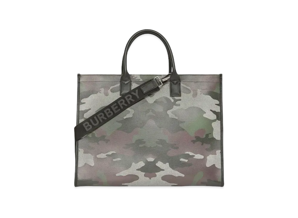 Burberry Camouflage Print Cotton Canvas Tote "Mangrove Green"