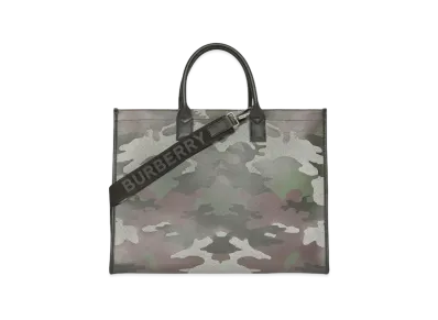 Burberry Camouflage Print Cotton Canvas Tote "Mangrove Green"