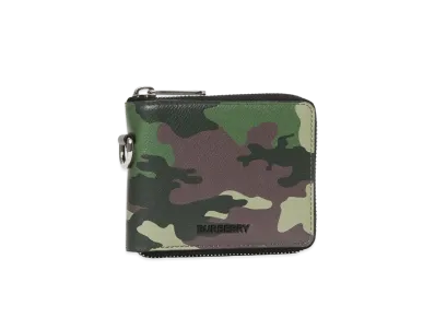 Burberry Camouflage Print Leather Ziparound Wallet Lanyard "Mangrove Green"