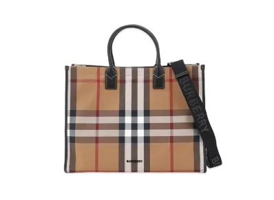Burberry Check Cotton Canvas Tote "Birch Brown"