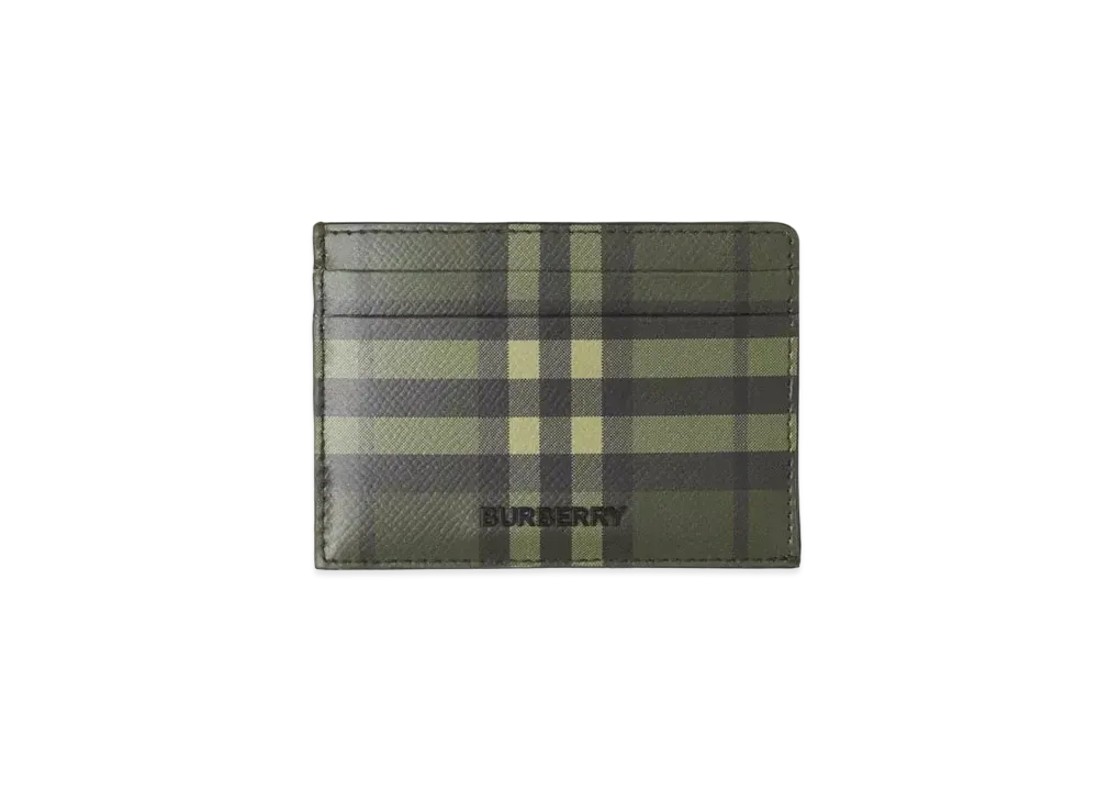 Burberry Check Print Leather Card Case "Military Green"