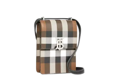 Burberry Check Print Leather Robin Bag "Dark Birch Brown"