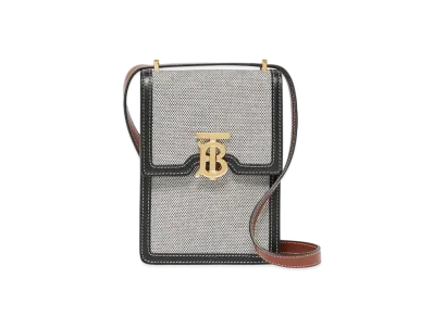 Burberry Cotton Canvastwo Tone Leather Robin Bag "Black/Tan"