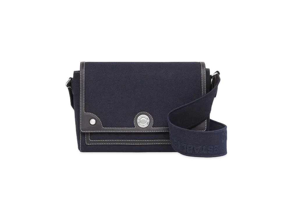 Burberry Cotton Linen Canvasleather Note Crossbody Bag "Navy"